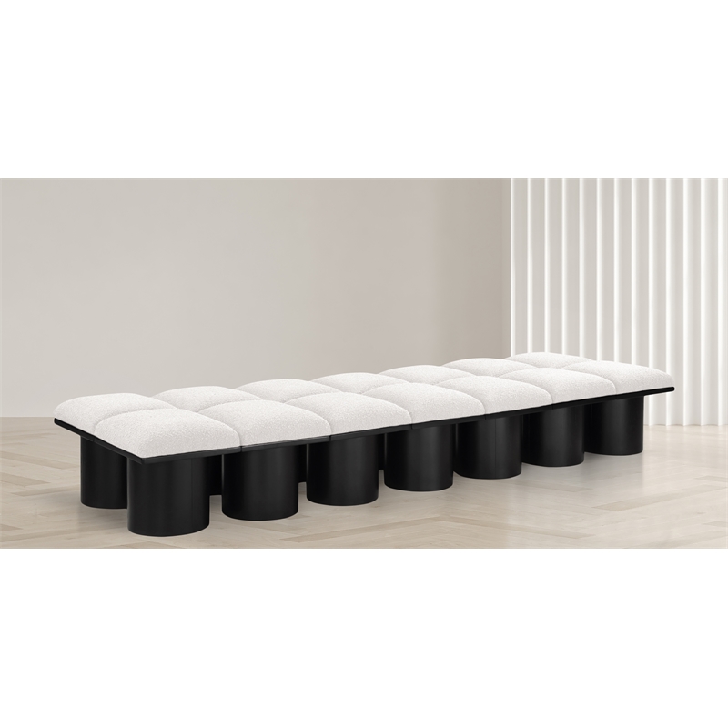 meridian furniture pavilion cream boucle fabric bench