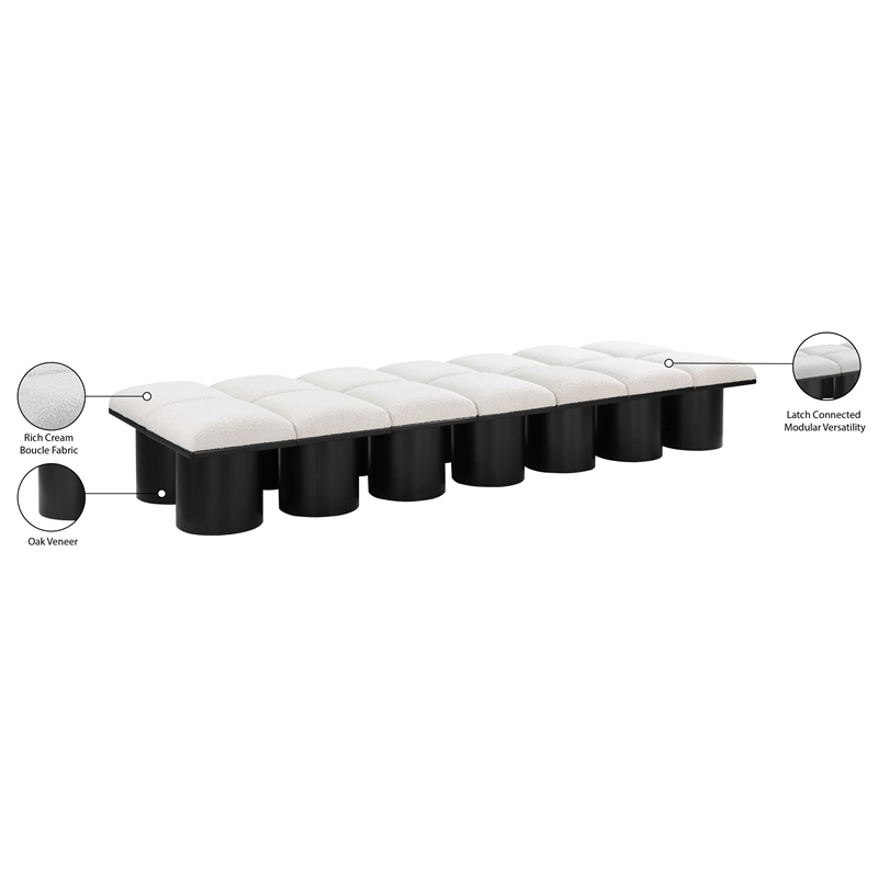 meridian furniture pavilion cream boucle fabric bench