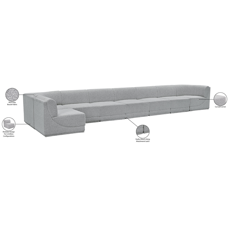 Meridian Furniture Ollie Grey Boucle Fabric Modular Sectional