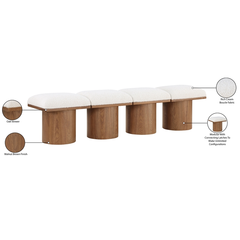 Meridian Furniture Pavilion Cream Boucle Fabric Bench