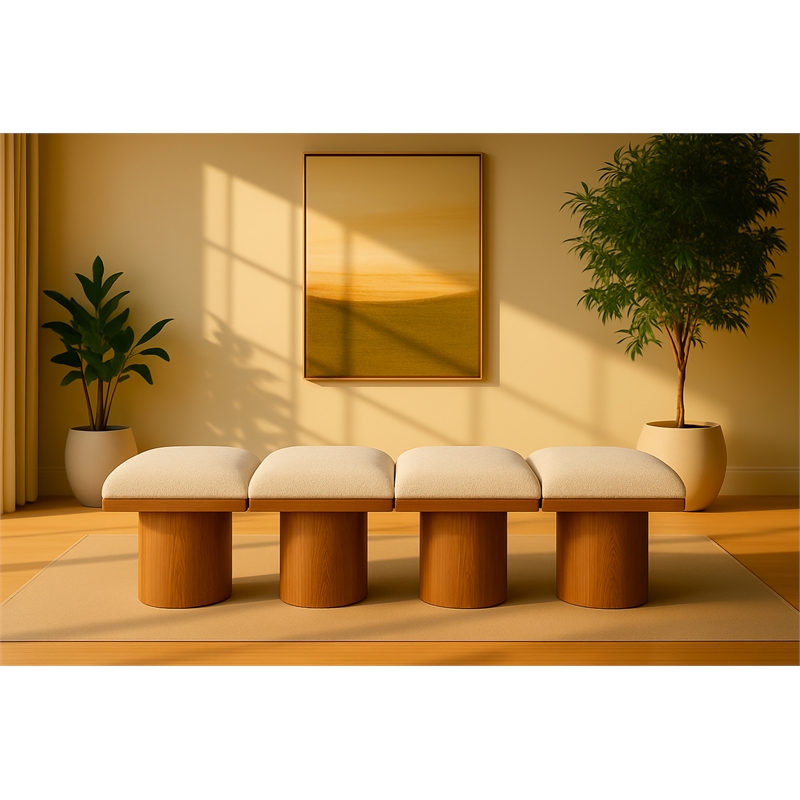 Meridian Furniture Pavilion Cream Boucle Fabric Bench