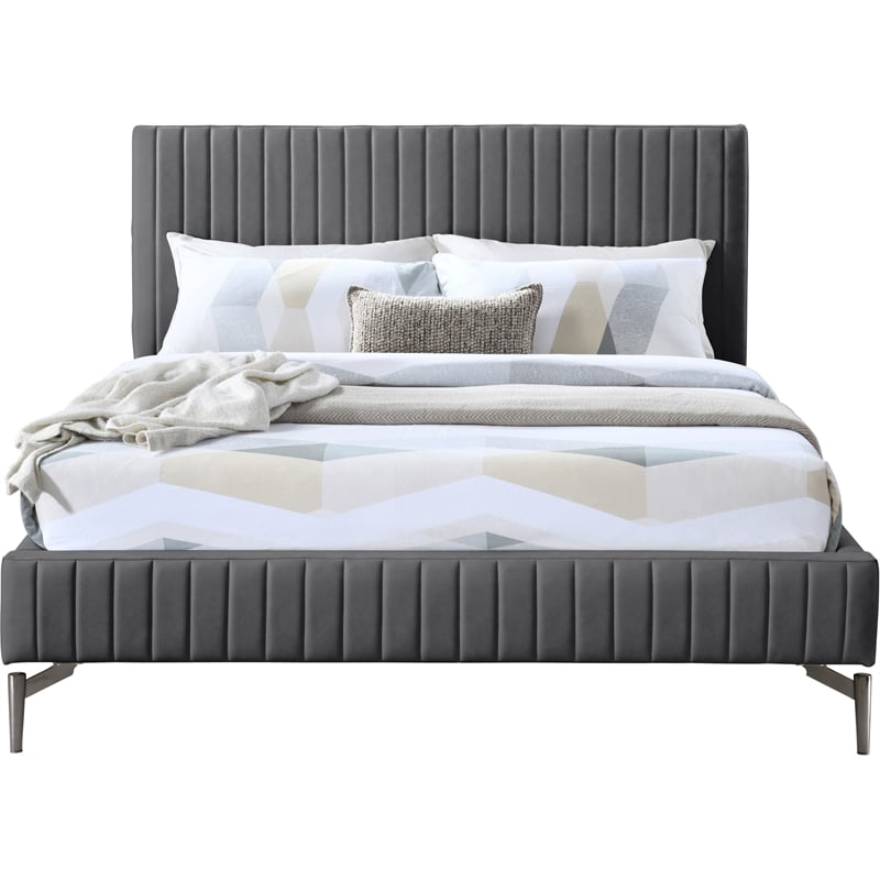 Meridian Furniture Gallo Dark Grey Vegan Leather Queen Bed