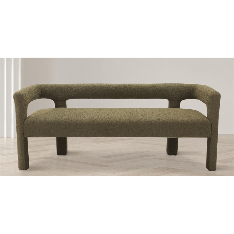 Meridian Furniture Athena Olive Green Boucle Fabric Bench