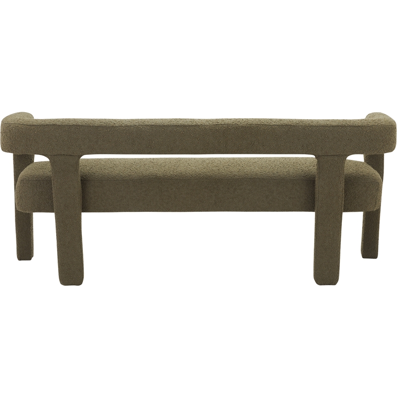Meridian Furniture Athena Olive Green Boucle Fabric Bench