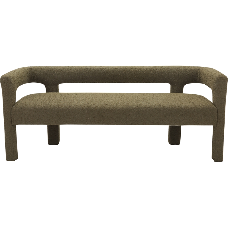 Meridian Furniture Athena Olive Green Boucle Fabric Bench