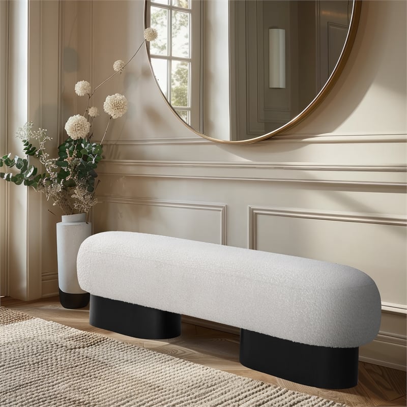 Meridian Furniture Robertson Cream Boucle Fabric Bench