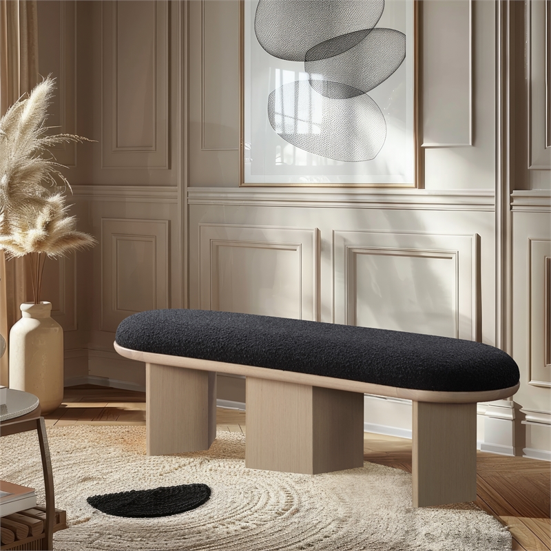 Meridian Furniture Wilshire Black Boucle Fabric Bench