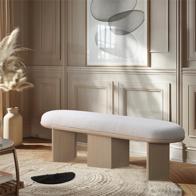 Meridian Furniture Wilshire Cream Boucle Fabric Bench