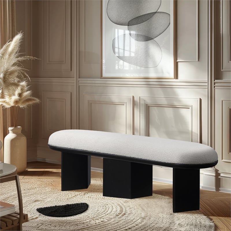 Meridian Furniture Wilshire Cream Boucle Fabric Bench