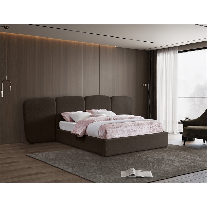 Meridian Furniture Shiloh Brown Boucle Fabric King Bed