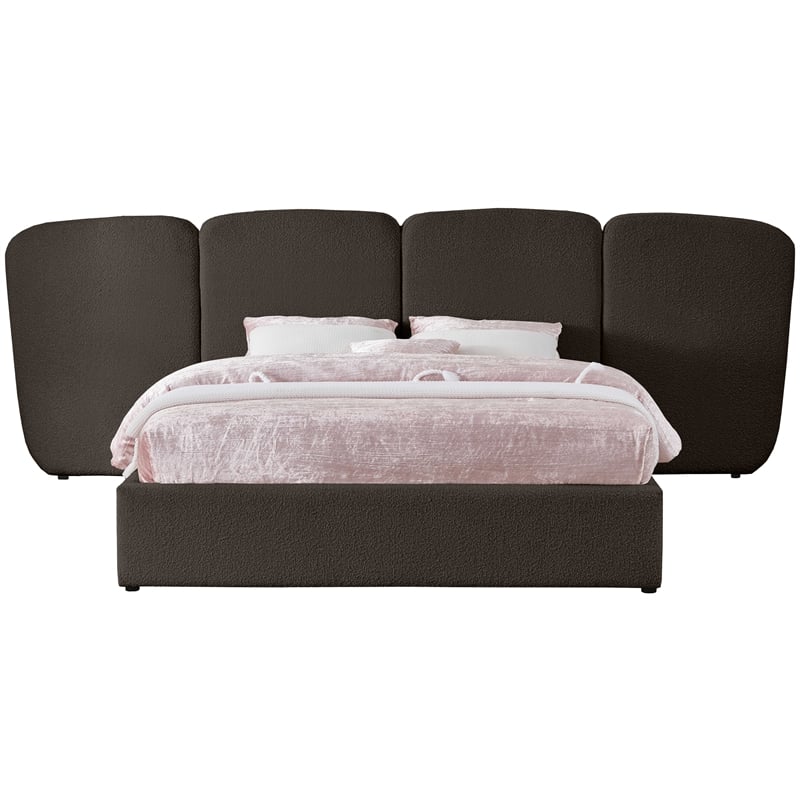 Meridian Furniture Shiloh Brown Boucle Fabric Queen Bed