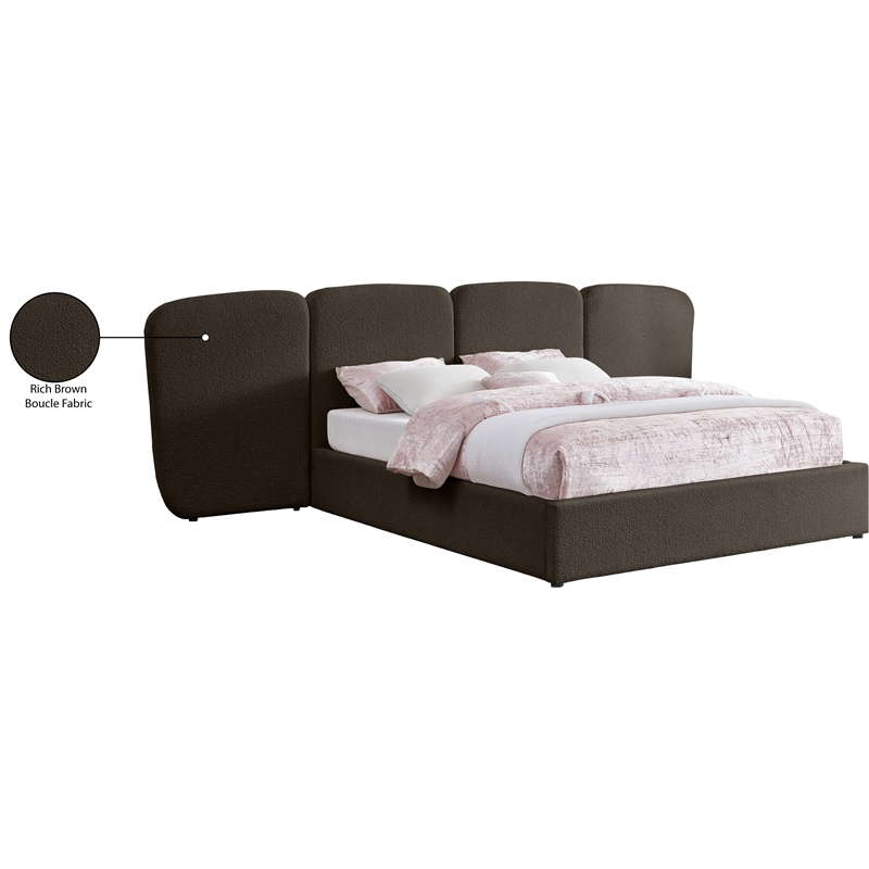 Meridian Furniture Shiloh Brown Boucle Fabric Queen Bed