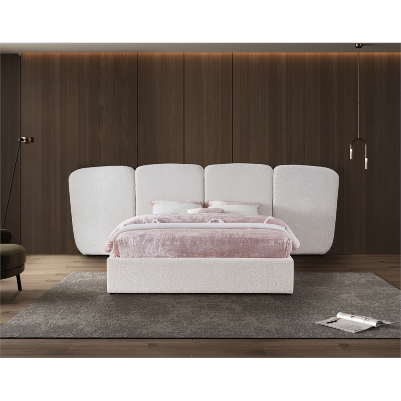 Meridian Furniture Shiloh Cream Boucle Fabric King Bed