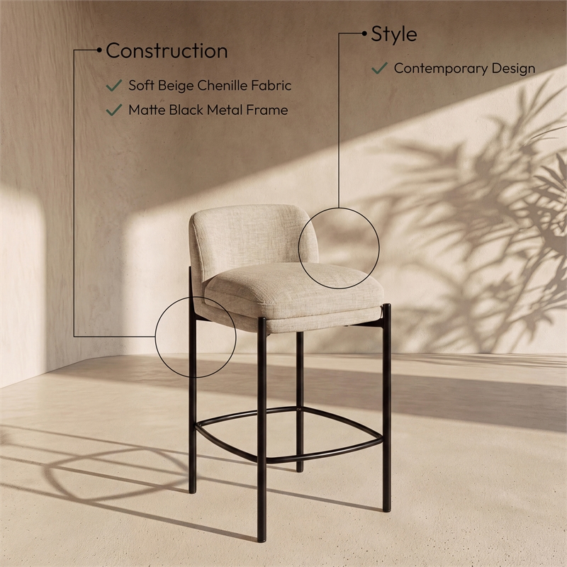 Meridian Furniture Burton Beige Chenille Fabric Stool (Set of 2)