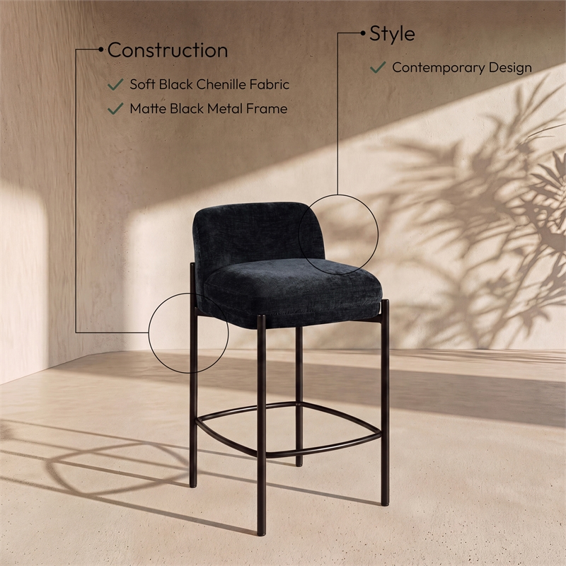 Meridian Furniture Burton Black Chenille Fabric Stool (Set of 2)