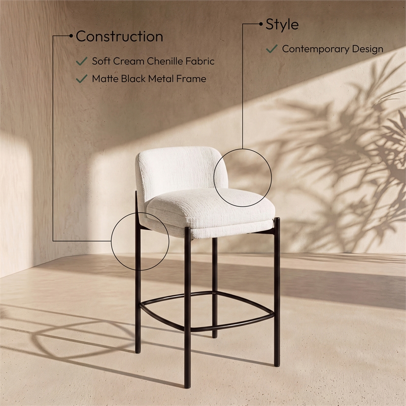 Meridian Furniture Burton Cream Chenille Fabric Stool (Set of 2)