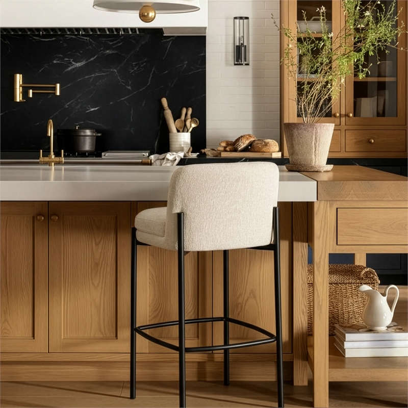 Meridian Furniture Burton Cream Chenille Fabric Stool (Set of 2)
