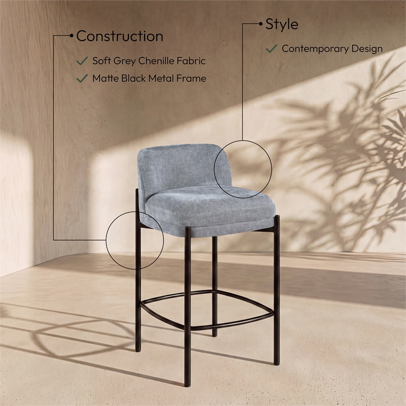 Meridian Furniture Burton Grey Chenille Fabric Stool (Set of 2)