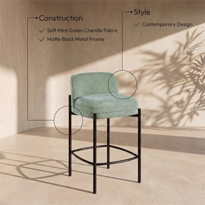 Meridian Furniture Burton Mint Chenille Fabric Stool (Set of 2)