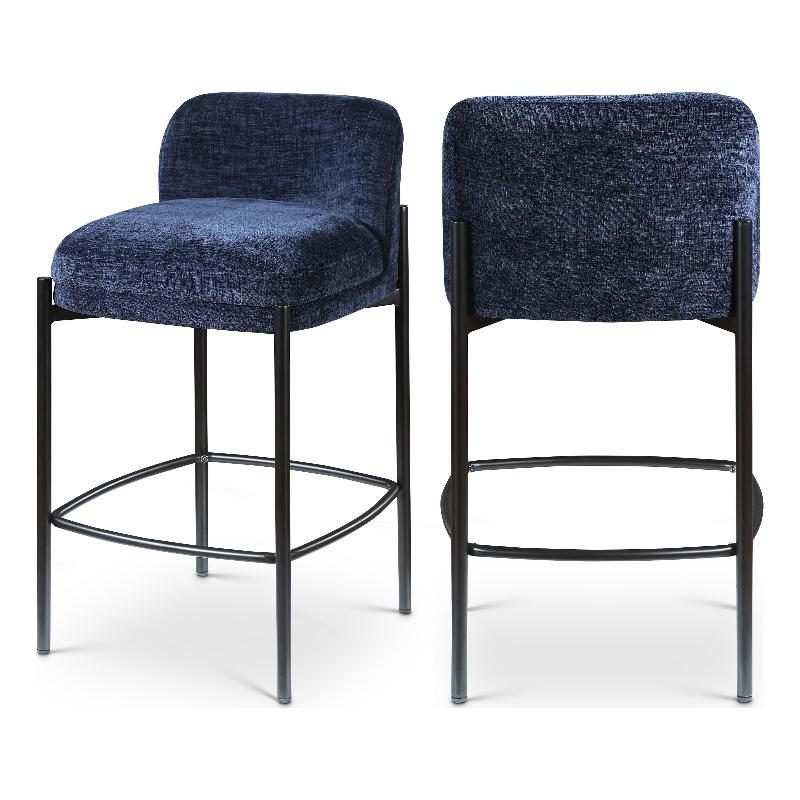 Meridian Furniture Burton Navy Chenille Fabric Stool (Set of 2)