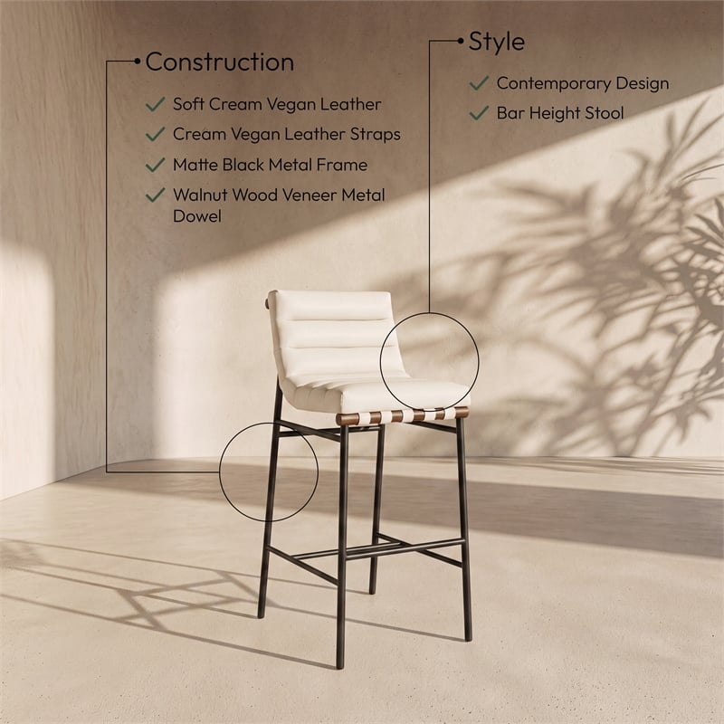 Meridian Furniture Burke Cream Vegan Leather Bar Stool