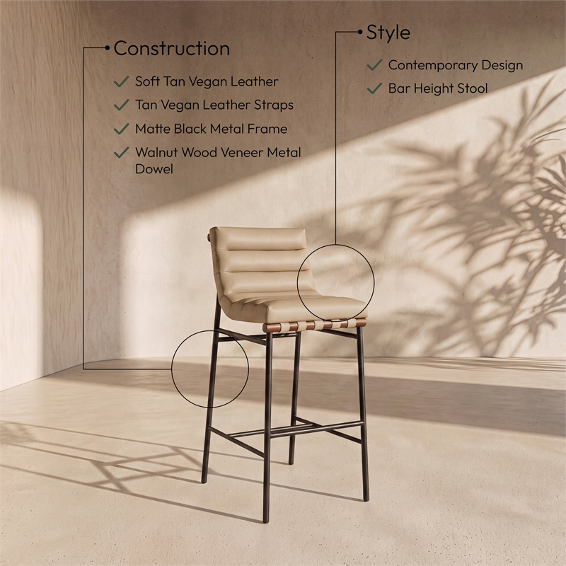 Meridian Furniture Burke Tan Vegan Leather Bar Stool