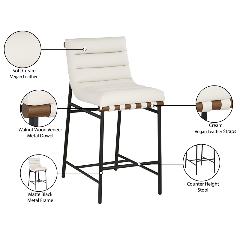 Meridian Furniture Burke Cream Vegan Leather Counter Stool