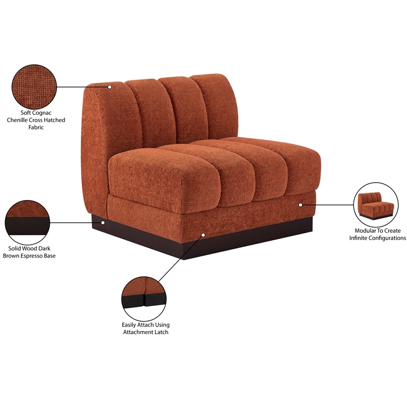 Meridian Furniture Quinn Cognac Chenille Fabric Armless Chair