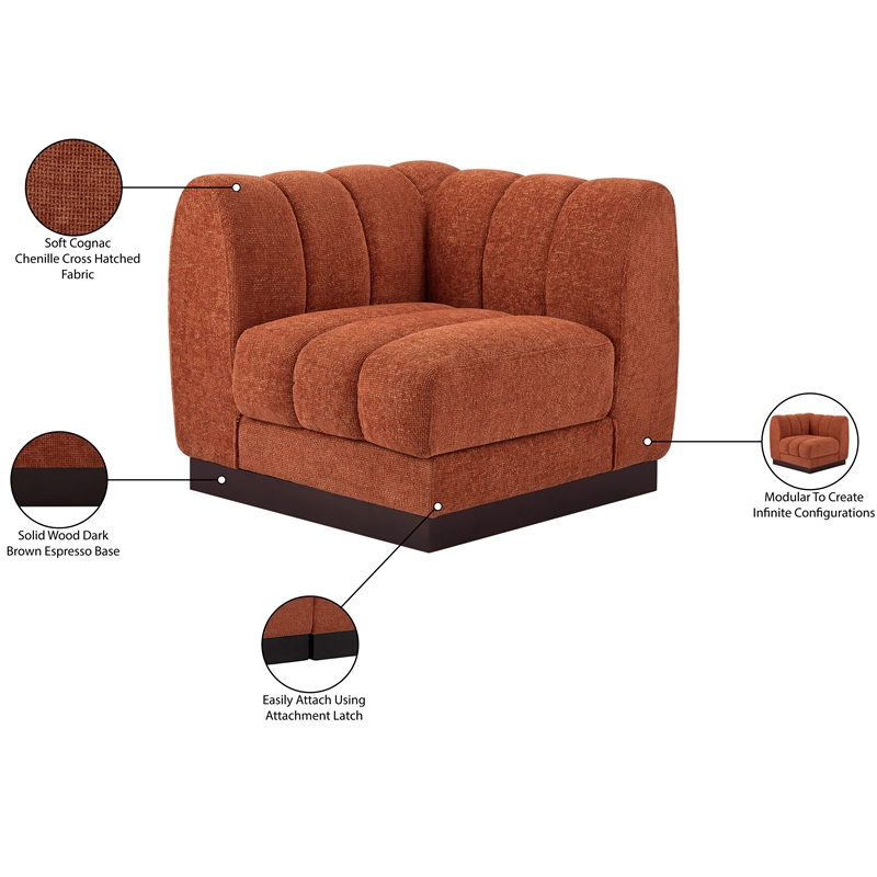 Meridian Furniture Quinn Cognac Chenille Fabric Corner Chair