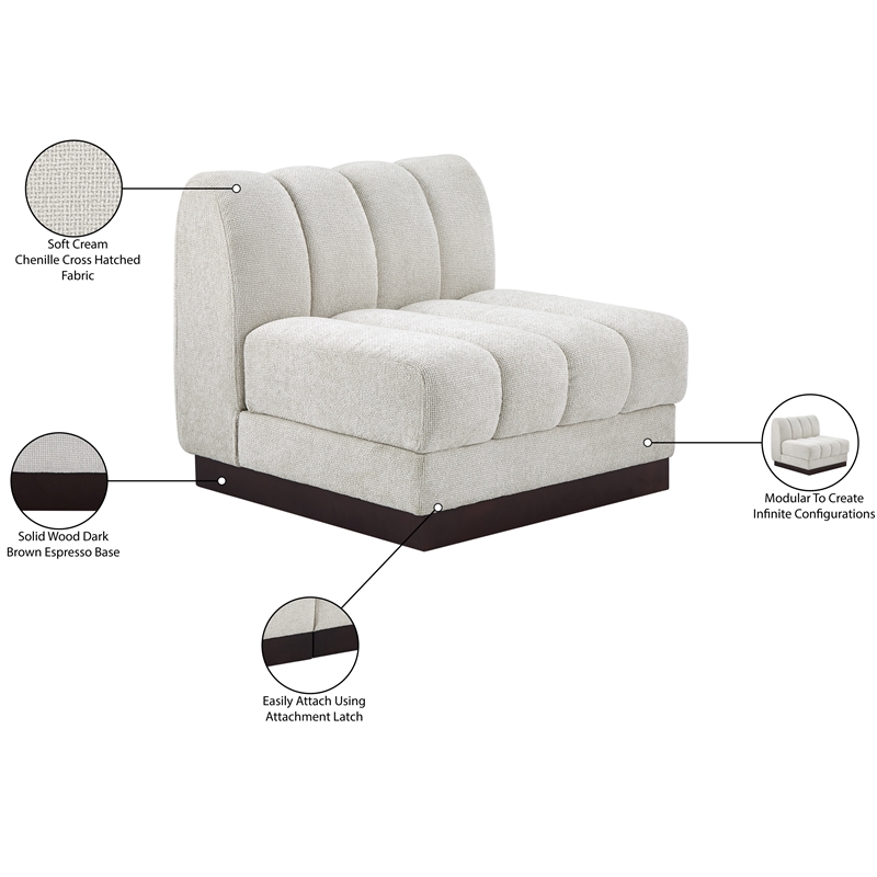 Meridian Furniture Quinn Cream Chenille Fabric Armless Chair