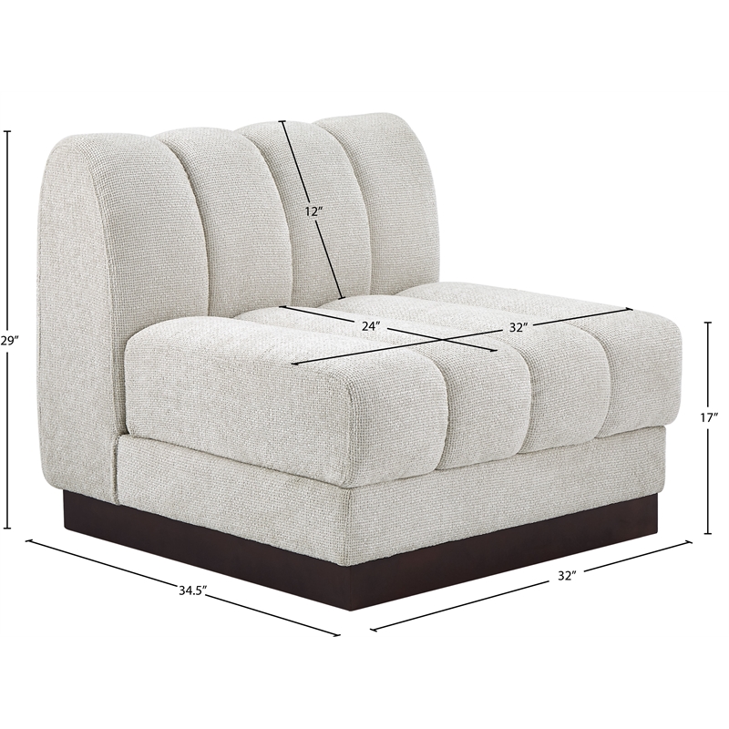 Meridian Furniture Quinn Cream Chenille Fabric Armless Chair