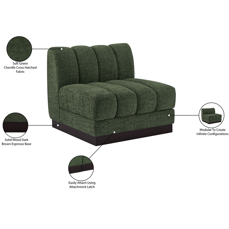 Meridian Furniture Quinn Green Chenille Fabric Armless Chair