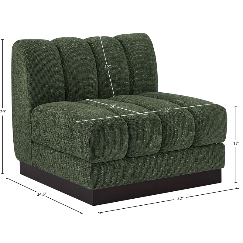Meridian Furniture Quinn Green Chenille Fabric Armless Chair
