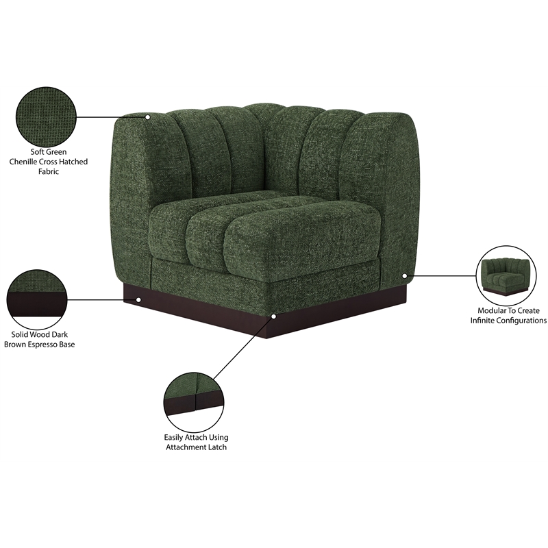 Meridian Furniture Quinn Green Chenille Fabric Corner Chair