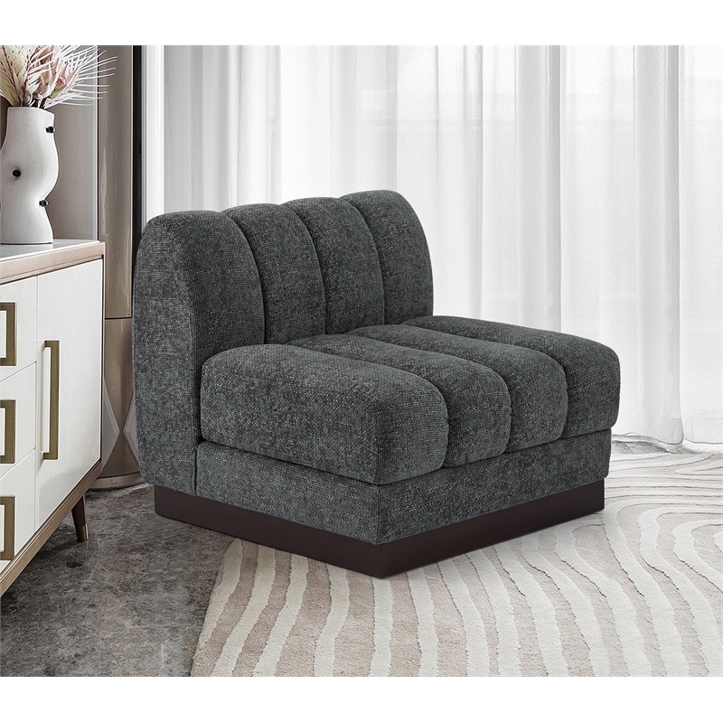Meridian Furniture Quinn Grey Chenille Fabric Armless Chair