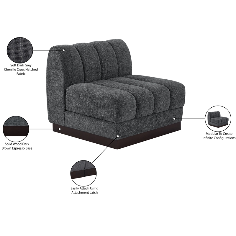 Meridian Furniture Quinn Grey Chenille Fabric Armless Chair