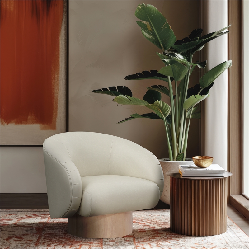 Meridian Furniture Gibson Cream Vegan Leather Swivel Accent Chair