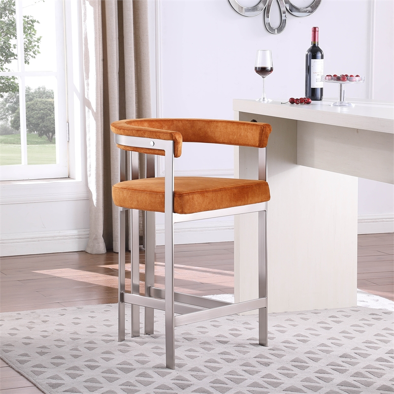 Meridian Furniture Marcello Cognac Velvet Counter Stool (Set of 2)