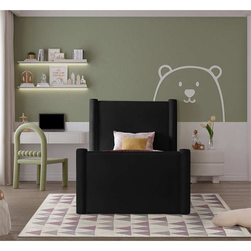 Meridian Furniture Elias Black Velvet Twin Bed