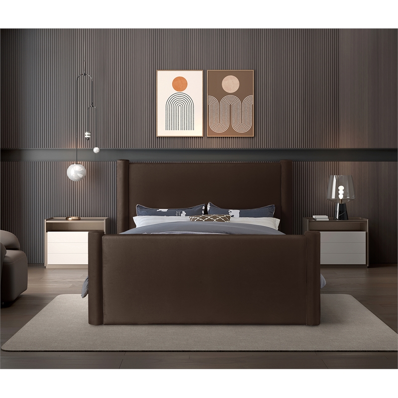 Meridian Furniture Elias Brown Velvet Full Bed