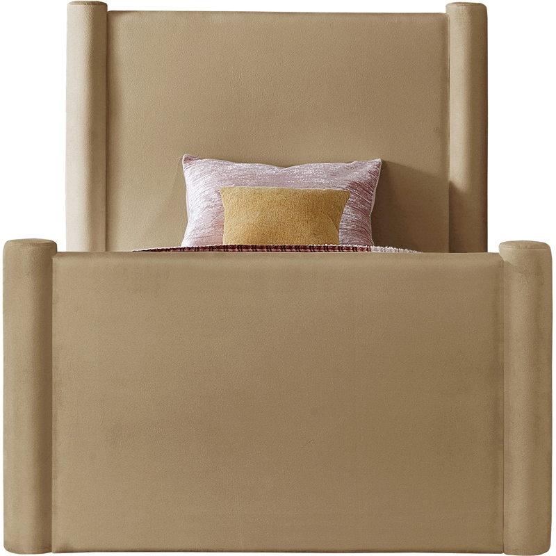 Meridian Furniture Elias Camel Velvet Twin Bed