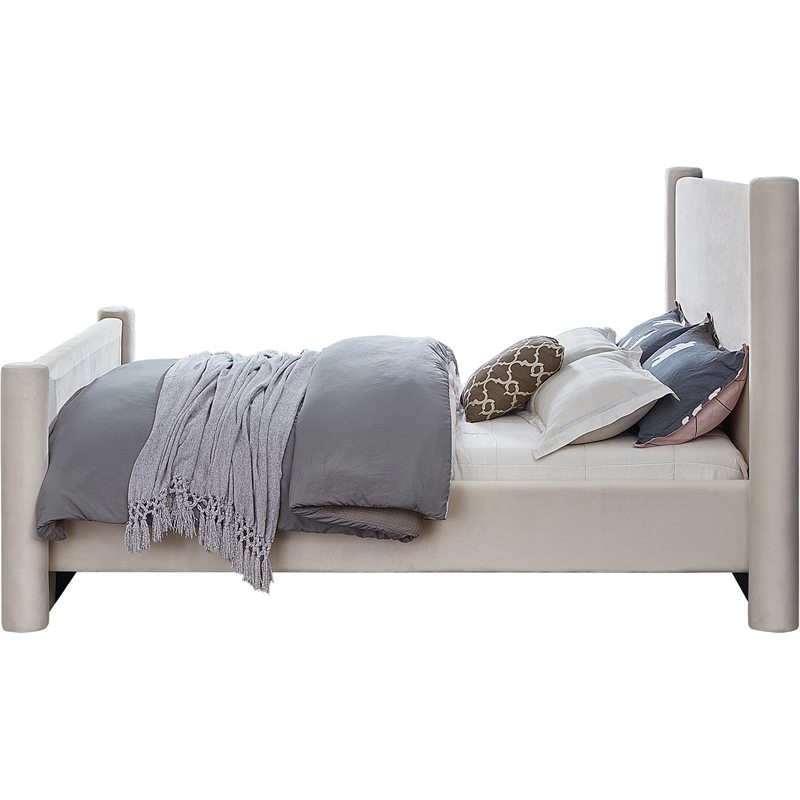 Meridian Furniture Elias Cream Velvet Queen Bed