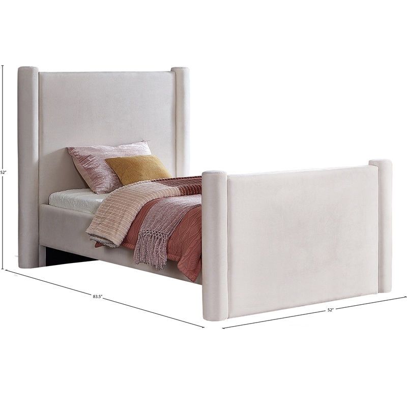 Meridian Furniture Elias Cream Velvet Twin Bed