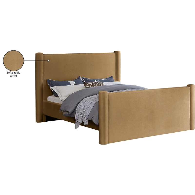 Meridian Furniture Elias Saddle Velvet Queen Bed