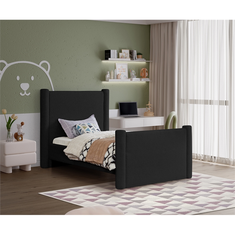 Meridian Furniture Elias Black Boucle Fabric Twin Bed