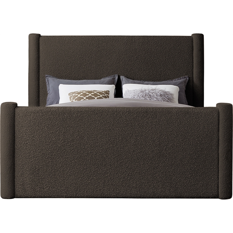 Meridian Furniture Elias Brown Boucle Fabric Queen Bed