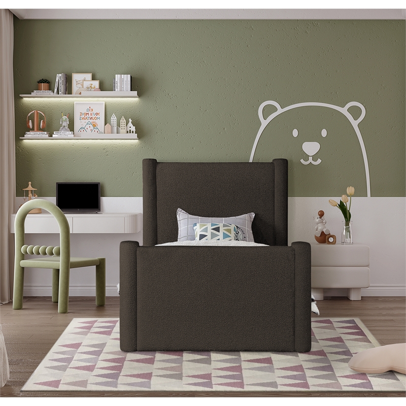 Meridian Furniture Elias Brown Boucle Fabric Twin Bed
