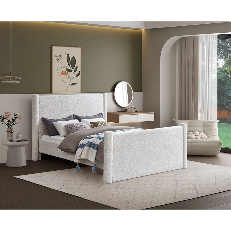 Meridian Furniture Elias Cream Boucle Fabric Full Bed