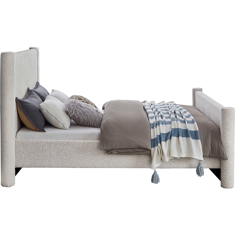 Meridian Furniture Elias Cream Boucle Fabric Full Bed