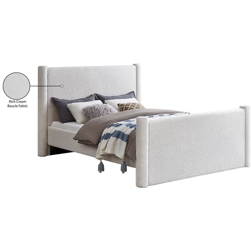 Meridian Furniture Elias Cream Boucle Fabric Full Bed